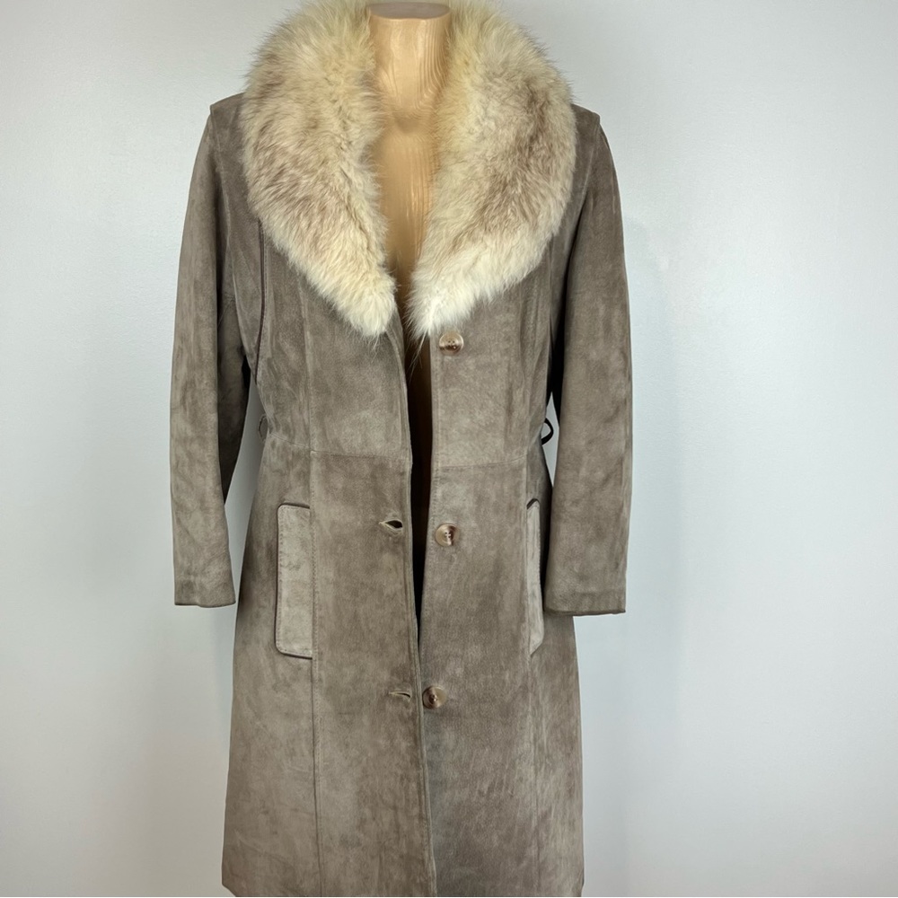 Vintage 60s / 70s Penny Lane Fur Trimmed Coat Suede Leather Midi Jacket Small